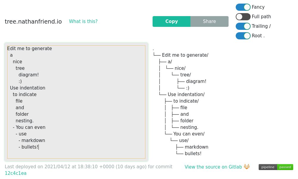 Screenshot of ASCII tree generator