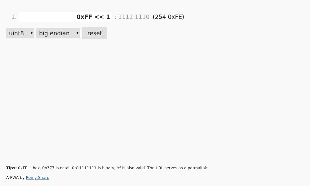 Screenshot of bitcalc