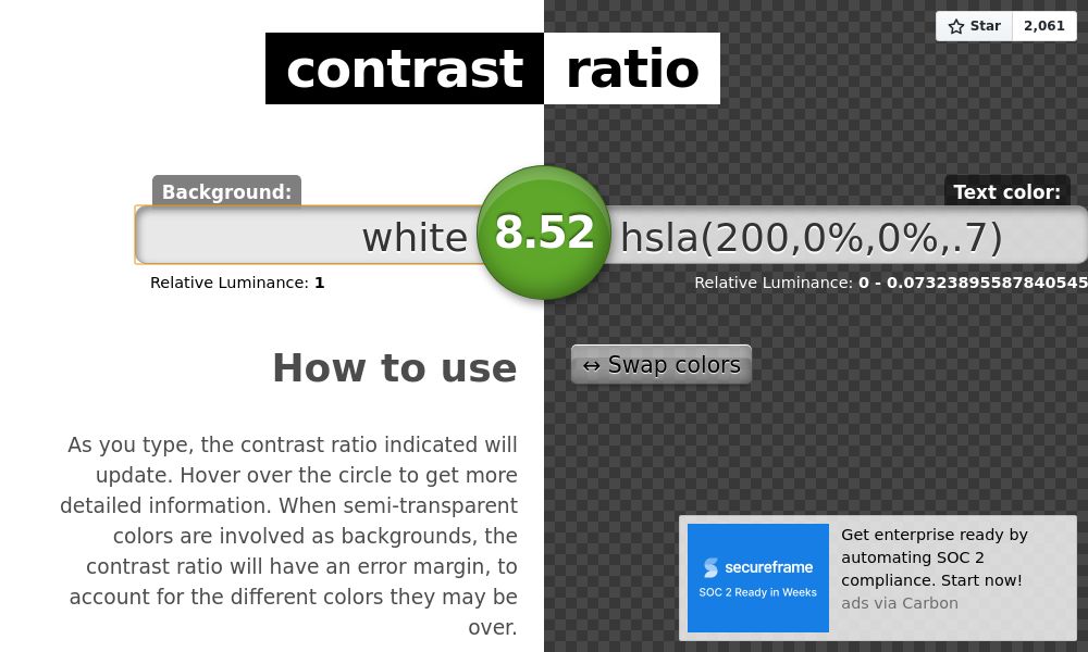 Screenshot of Contrast ratio
