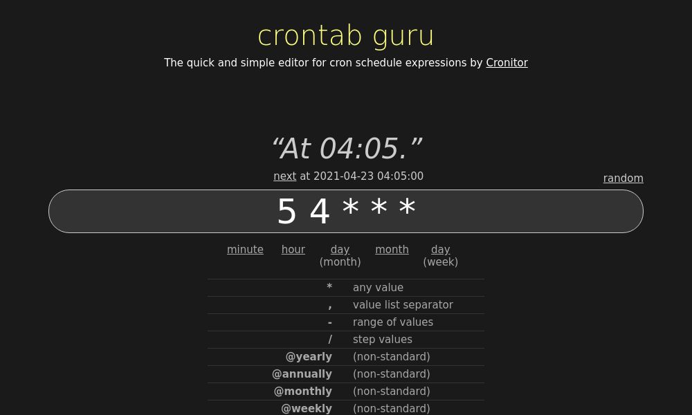 Screenshot of crontab.guru