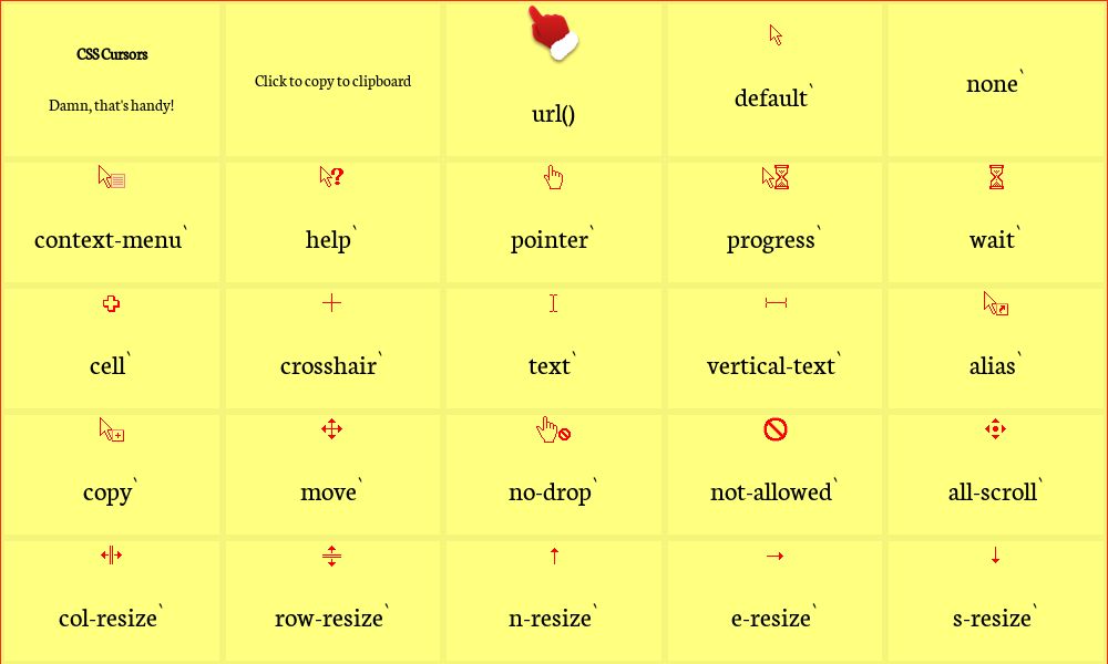 Screenshot of CSS Cursors