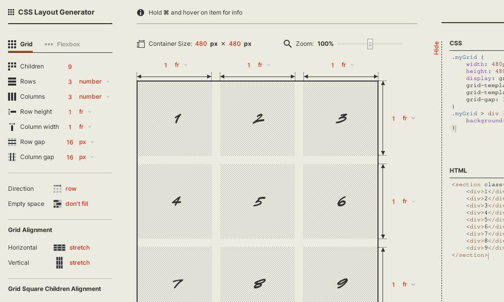 Screenshot of CSS Layout Generator