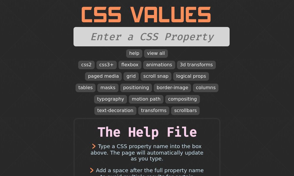 Screenshot of CSS values