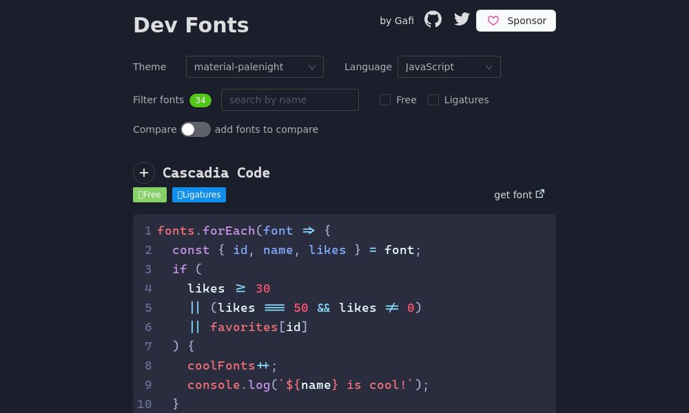 Screenshot of Dev Fonts