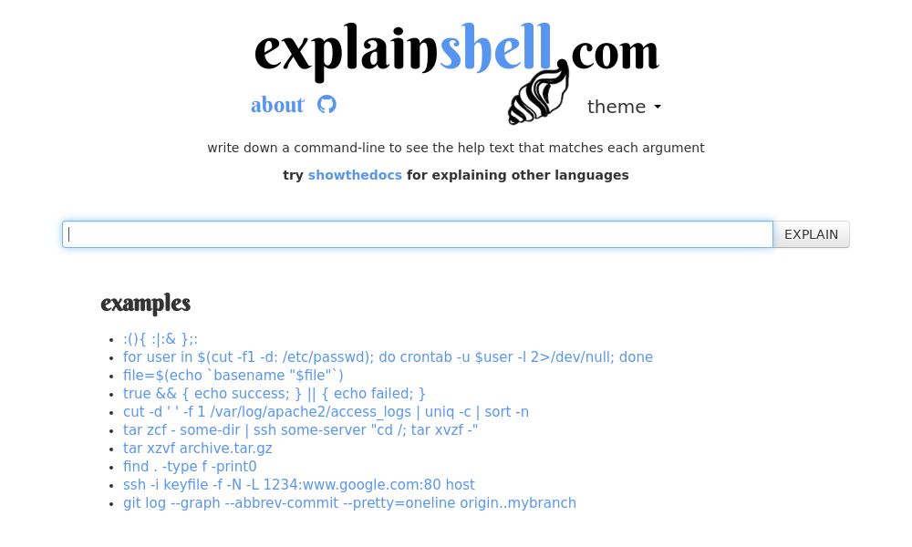 Screenshot of Explain Shell