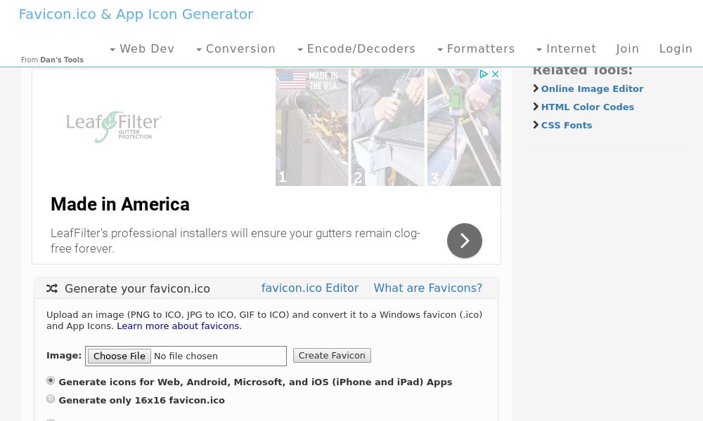 Screenshot of Favicon & App Icon Generator