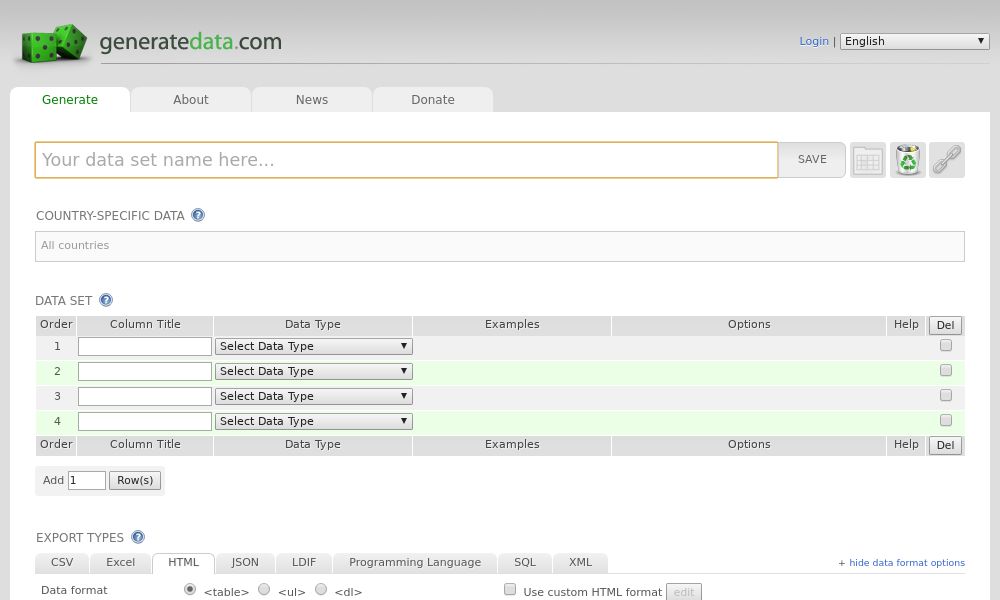 Screenshot of generatedata