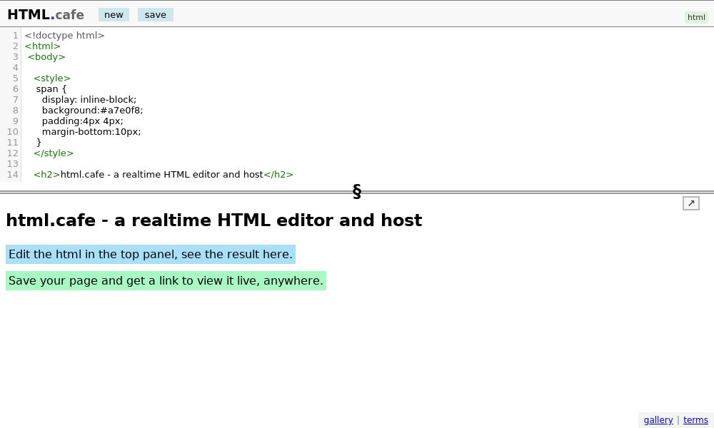 Screenshot of HTML.cafe