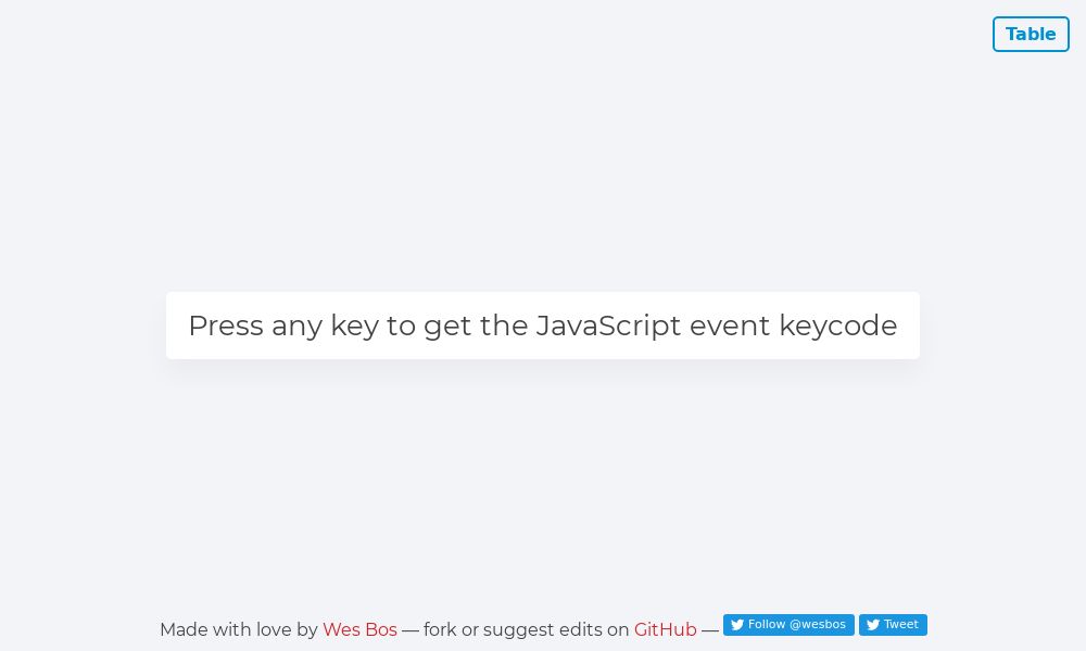 Screenshot of Key codes