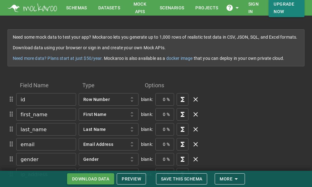 Screenshot of Mockaroo
