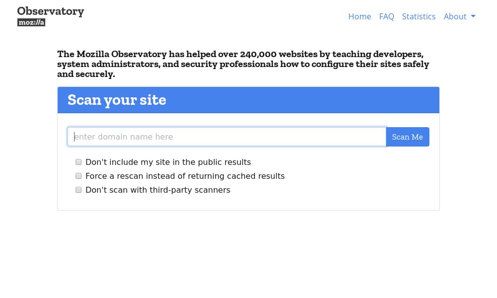 Screenshot of Mozilla Observatory