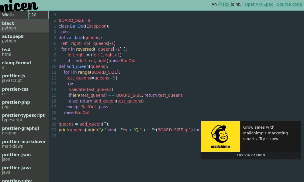 Screenshot of Nicen