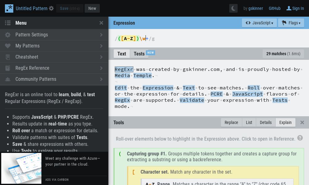Screenshot of RegExr