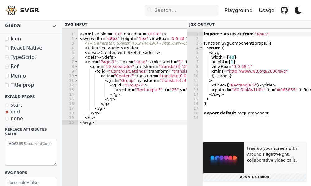 Screenshot of SVGR