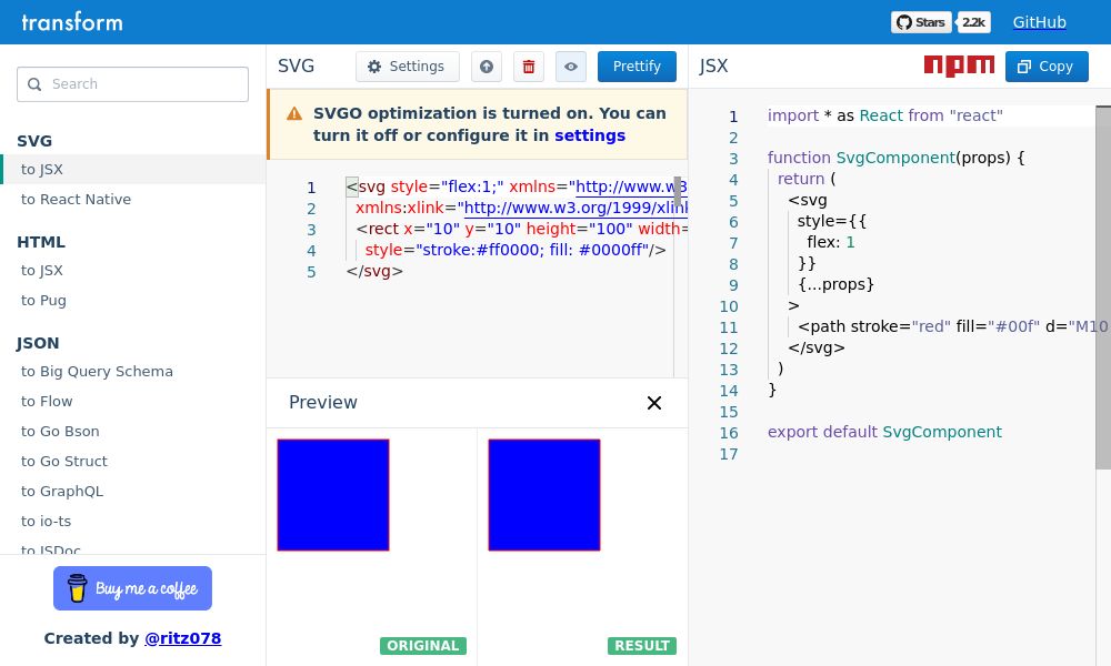Screenshot of Transform