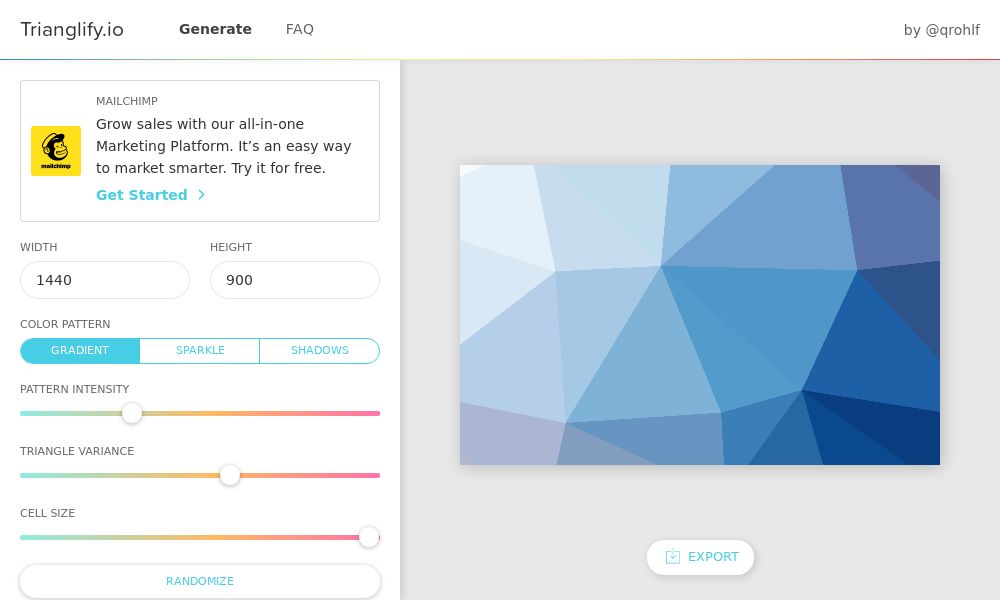 Screenshot of Trianglify.io