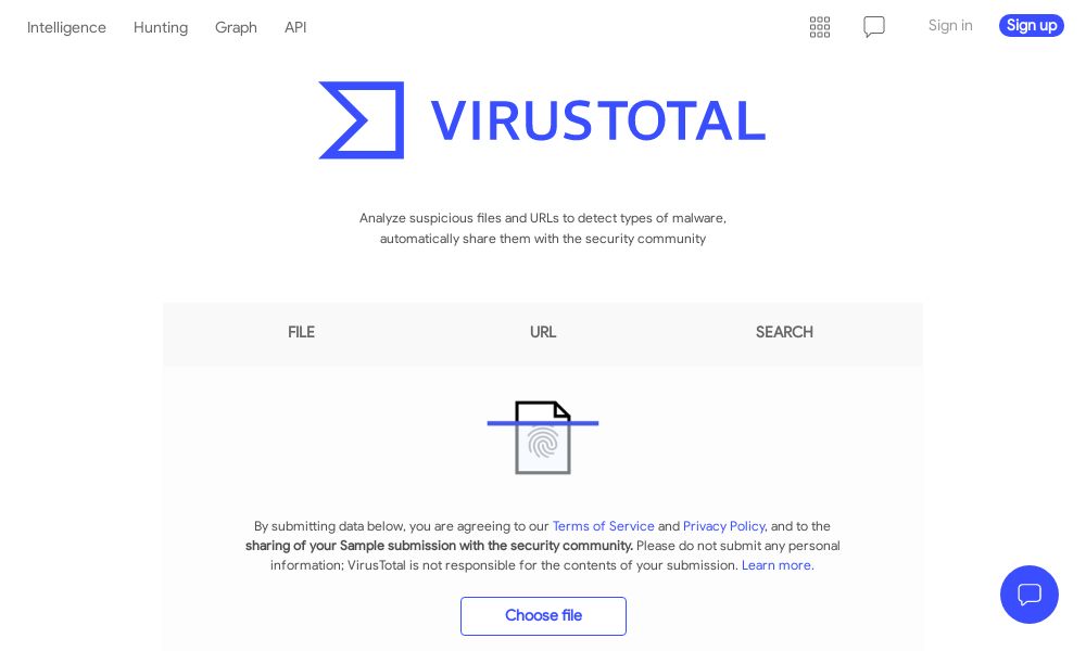 Screenshot of VirusTotal